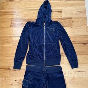 Women's Navy Royal Blue Velour Tracksuit with gold details Top XL Pant M